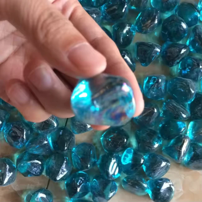 1 Inch Caribbean Blue Diamond Fire Glass Fireplace Fire Pit High Luster Decorative Glass Rocks Bulk Supply Living Room Outdoor