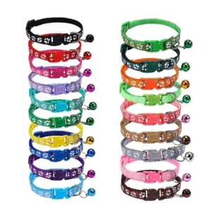 1.0 Large Stock Durable Nylon Cat Bell Collar with Cartoon Pet Paw Print Patch for Dog Neck Animal Pattern