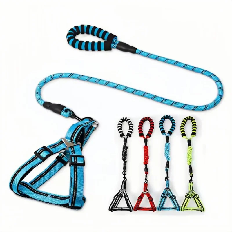 1.2m Dog Harness Adjustable Reflective Easy Control Medium Large Dog Harness with Heavy Duty Dog Leash