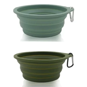 100% Food Safe Silicone Dog Slow Feeder Bowl Round No Plastic Rim Portable Pet Feeding and Watering Dishes with Clasp for Outdoors