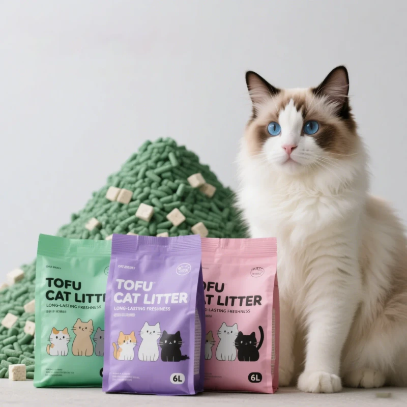 100% Natural Dust Free High Quality OEM Cat Litter Clumping Washable 6L Bulk Tofu Cat Litter