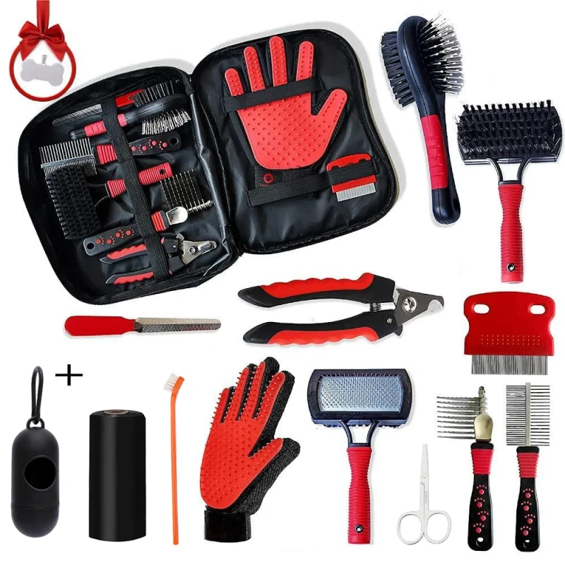 12 in 1 Professional Pet Grooming Kit for Dogs & Cats Complete Set with Slicker Brush Nail Clippers & Long Haired Pet Brush