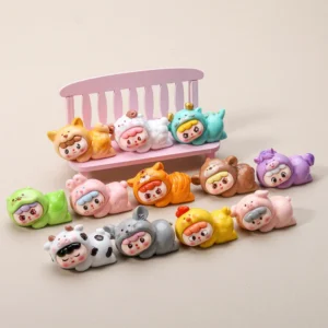 12Pcs Zodiac Animal Resin Figurines Cute Lying Down Style Mini Collectible Ornaments for Home Desk Shelf Decor