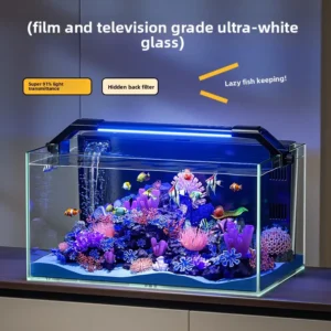 13L Square Glass Aquarium Integrated Filtration Oxygenation System Energy Saving Indoor Use Transparent Design