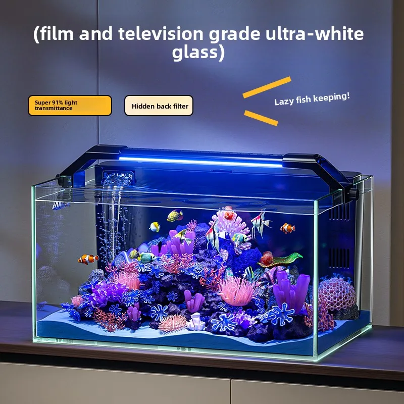 13L Square Glass Aquarium Integrated Filtration Oxygenation System Energy Saving Indoor Use Transparent Design