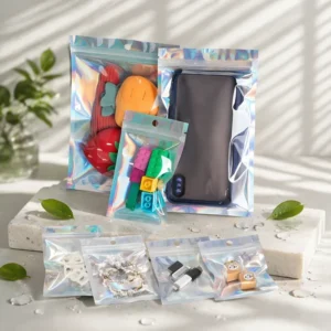 16*24cm Clear Front Zip Lock Mylar Holographic Laser Film Bags Resealable Ziplock Bags for Fashion Accessories