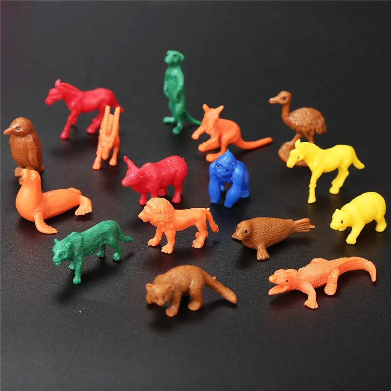 16 Designs Plastic Small Wild Forest Animal Figurine for 2 Inch Vending Capsule