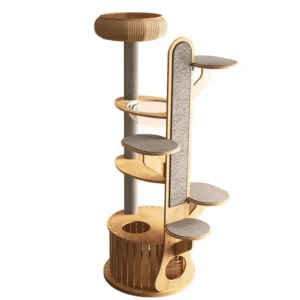 190cm Height Solid Wood Modern Luxury Cat Tree Multi Layer Nest Jumping Platform Wear Resistant Climbing Rack Scratcher
