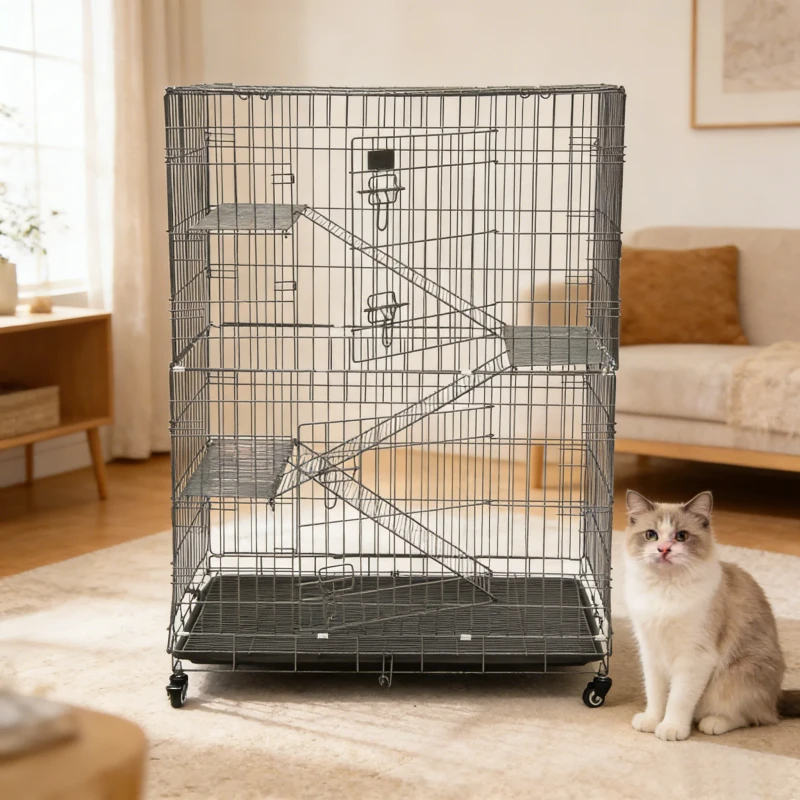 2/3/4 Level Large Metal Ferret Cage Indoor Wire Cat Cages with Wheels