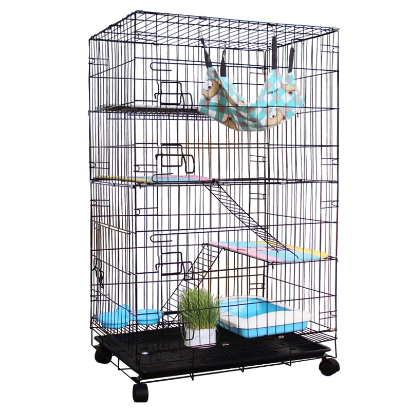 2 3 4 Storeys Indoor Large Metal Cat Dog Pet Cage With Wheels 360 Rotating Collapsible Metal Cage