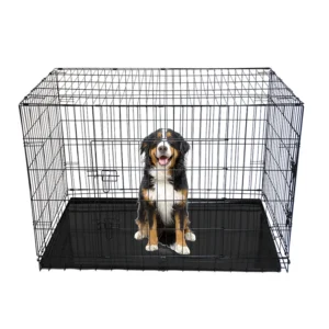 2 Door Folding Wire Dog Cage with Metal Tray Heavy Duty Outdoor Pet Enclosure