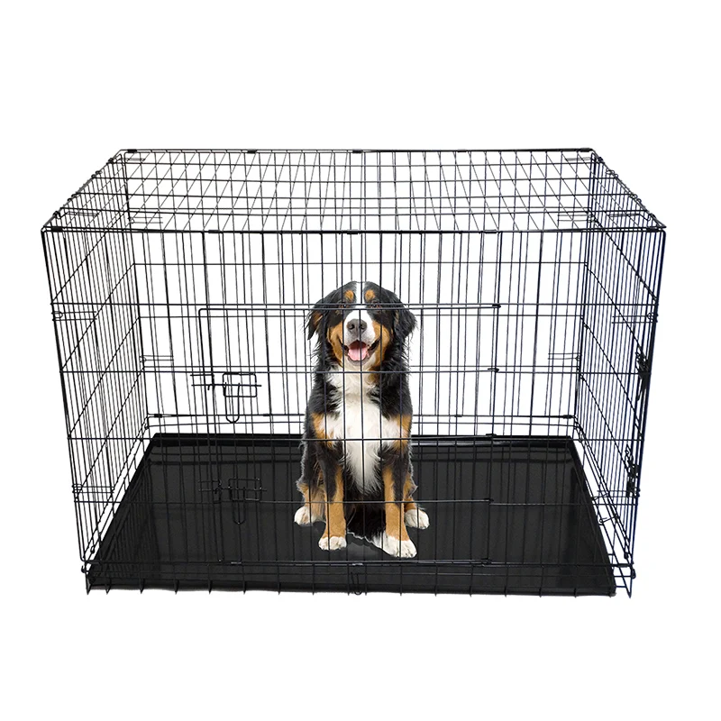 2 Door Folding Wire Dog Cage with Metal Tray Heavy Duty Outdoor Pet Enclosure
