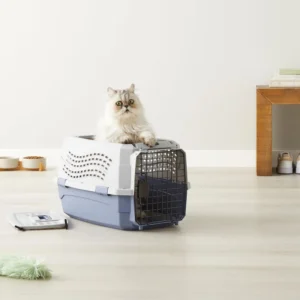 2 Door Top Load Hard Sided Pet Travel Carrier Gray Blue for Dogs and Cats