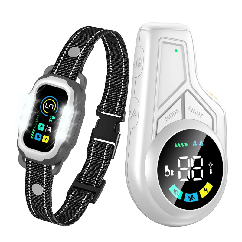 2-IN-1 Bark Control Device 3 Modes Dog Training Collar Waterproof Multi-functional LED Flashlight Night Use for All Dogs