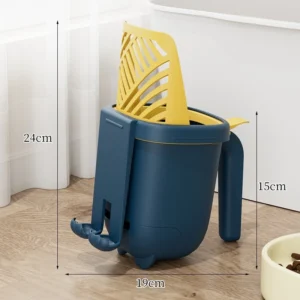 2 In1 Round PP Cat Litter Shovel Set with Removable Trash Bin 0.35kg for Cat Litter Cleaning