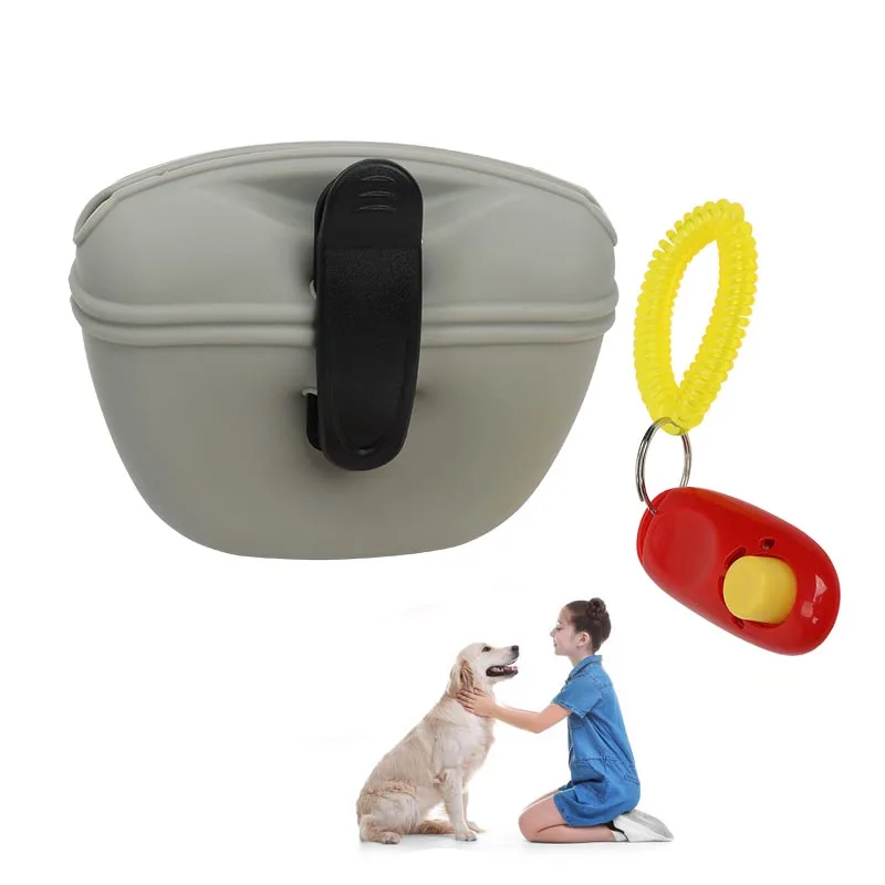 2 Pcs Set Dog Training Kit Silicone Treat Bag Fanny Pack With Dog Training Clicker for Pet Training Walking