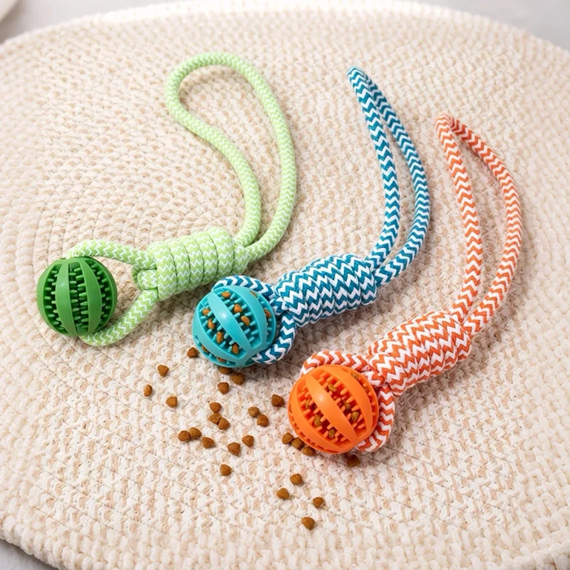 2 Size TPR Dog Rope Knot Ball Feeder Leak Proof Food Dispenser Interactive Pet Chew Toy for Teething