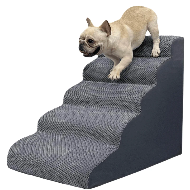 2 Step Dog Stair Grey Microfiber Pet Steps Filled with Foam Sponge Comfortable Pet Products