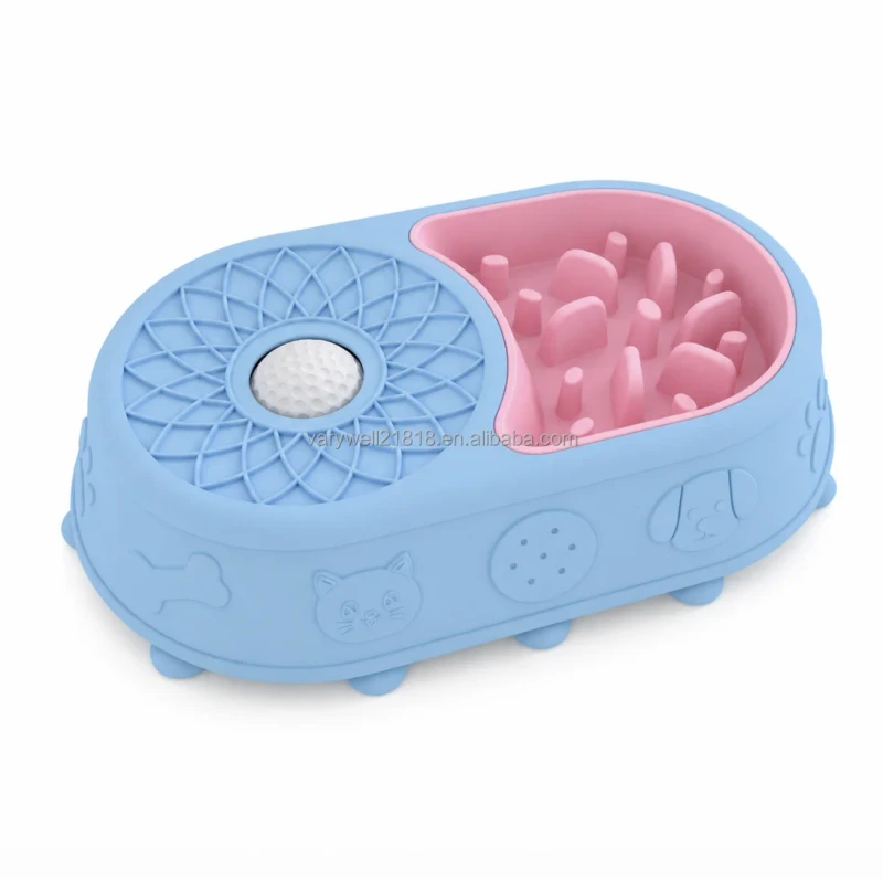 2 in 1 Anti slip Silicone Dog Slow Feeder Liquid Treats Bowl with Rotating Ball Non Slip Pet Feeding Bowl