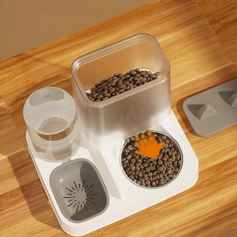 2 in 1 Automatic Cat Feeder and Dog Food Bowl Solid Plastic Pet Bowl Set Large Capacity with Water Dispenser