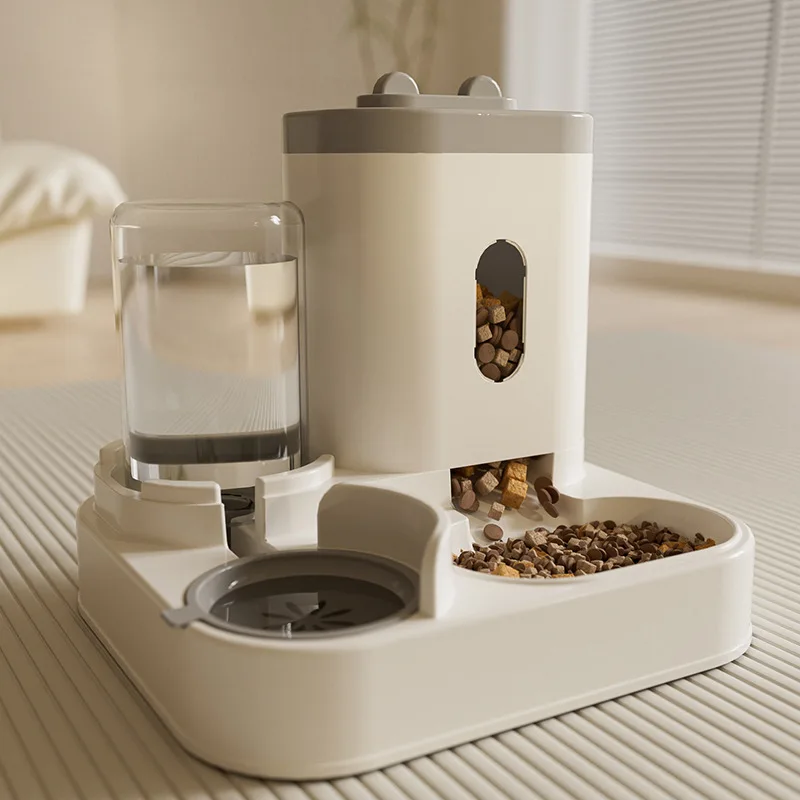 2 in 1 Automatic Cat Feeder and Dog Food Bowl Solid Plastic Pet Bowl Set Large Capacity with Water Dispenser