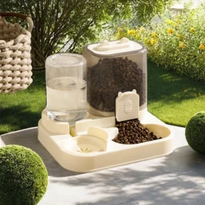 2-in-1 Automatic Dog Feeder Bowl Eco-Friendly Plastic Waterproof Round Shape Solid Pattern Pet Supplies