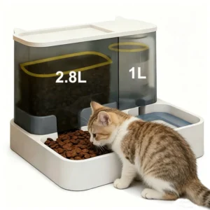 2 in 1 Automatic Pet Feeder Indoor Cat and Dog Bowl Dispenser Detachable Plastic Dog Food and Water Bowl for Pets