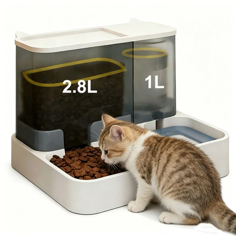2 in 1 Automatic Pet Feeder Indoor Cat and Dog Bowl Dispenser Detachable Plastic Dog Food and Water Bowl for Pets