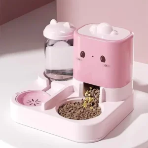 2 in 1 Automatic Pet Supplies Dispenser Durable Plastic Cartoon Cat & Dog Food & Water Basin Portable for Small Animals