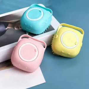 2 in 1 Dog Bath Brush with Soap Dispenser Soft Silicone Pet Grooming Massage Brush for Shedding Bathing Cleaning
