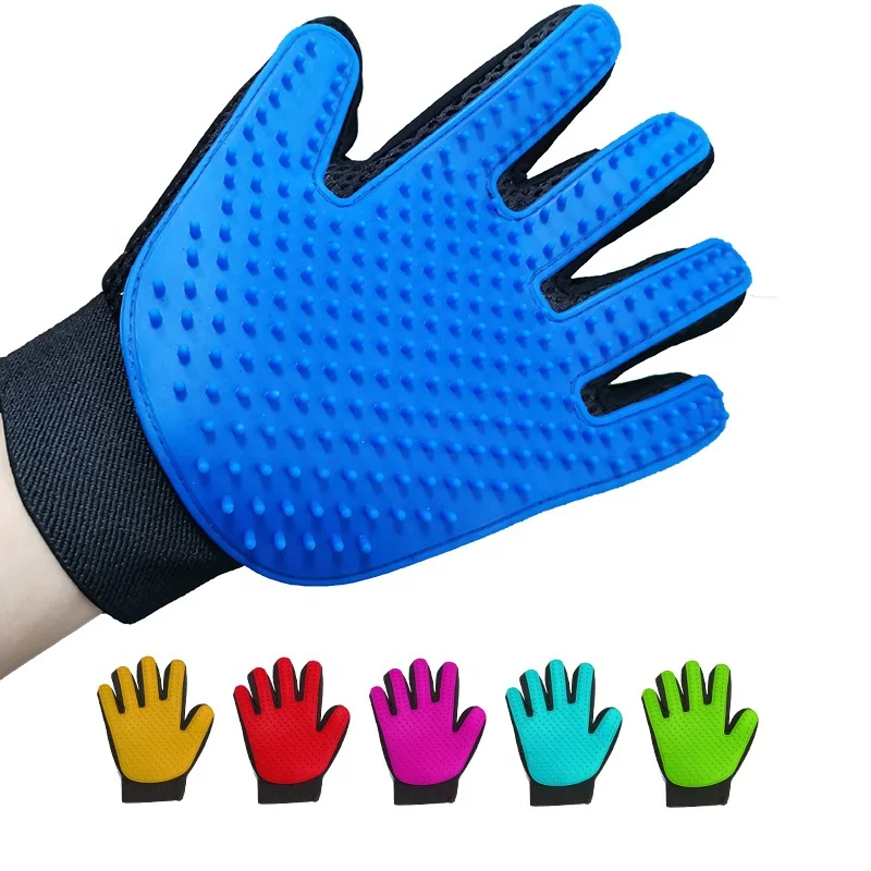 2 in 1 Five Fingers Hair Removal Silicone Pet Cat Grooming Deshedding Bathing Brush Gloves
