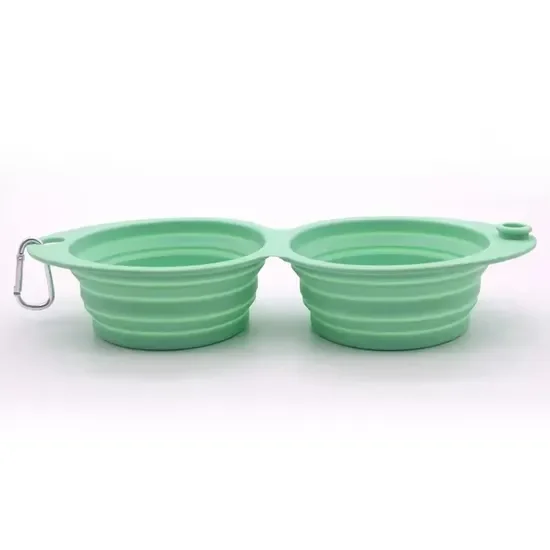 2 in 1 Foldable Dog Bowls Integrated Molding Dog Double Bowl Pet Food & Water Bowl Cat Feeder