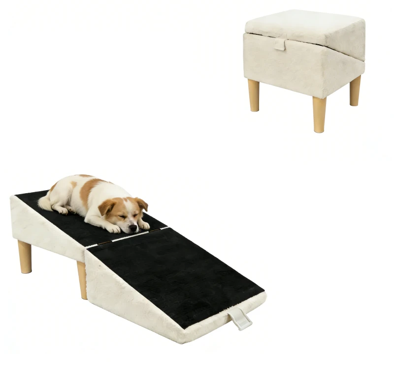2 in 1 Foldable Dog Ramp for Bed Pet Stairs with Storage Ottoman PP Legs Non Slip Pet Ramp for Small Dogs Senior Dogs Cats