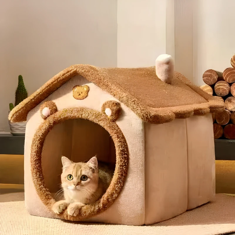 2 in 1 Foldable Modern Solid Pet House Sofa Cat Cave Bed for Small Medium Cats & Puppies Indoor Warm Dog Hut Washable Detachable
