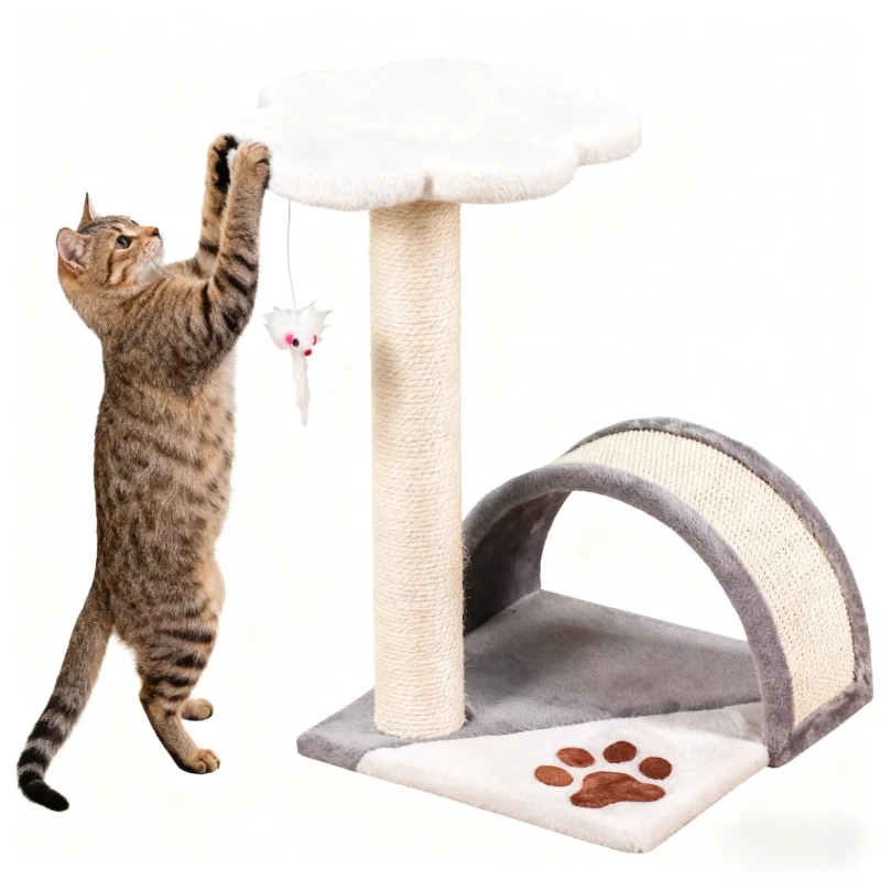 2-in-1 Large Classic Folding Luxury Modern Cat Scratcher Cat Bed Wood Sisal Plush Pet Tree Climbing Frame Soft Durable Sturdy