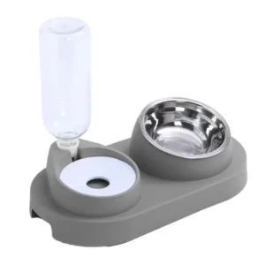 2 in 1 Modern Cat Bowl Feeder Dispenser Eco Friendly Plastic Indoor Use No Spill Pet Food Mat Water Refill Storage Protective