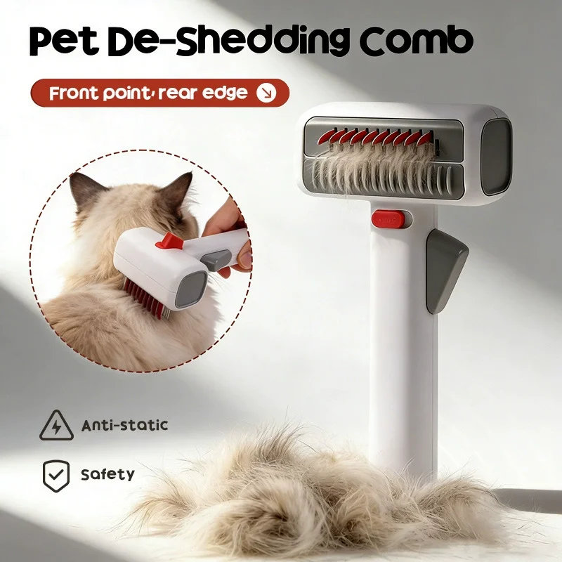 2 in 1 Pet Dematting Comb With Blade Dog Cat Hair Brush Remove Loose Fur Tangles Grooming Supplies