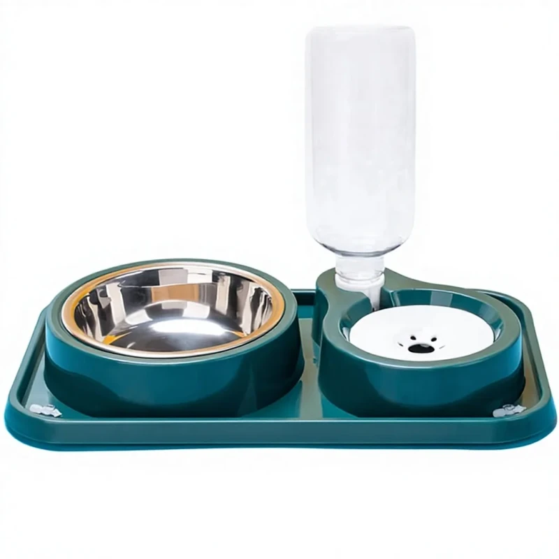 2 in 1 Pet Water and Food Bowl Set Detachable Non Slip Elevated Feeder with No Spill Design