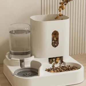 2 in 1 Portable Automatic Cat Feeder Dog Food Bowl PP Plastic Waterproof Pet Bowl Set Large Capacity Water Dispenser