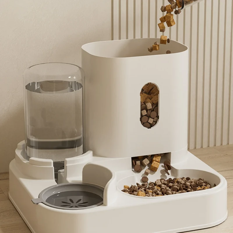 2 in 1 Portable Automatic Cat Feeder Dog Food Bowl PP Plastic Waterproof Pet Bowl Set Large Capacity Water Dispenser