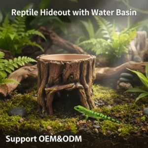 2 in 1 Reptile Hideout Humid Cave with Terracotta Water Basin Moisture Keeping Amphibian Lizard Gecko Enclosure Accessories