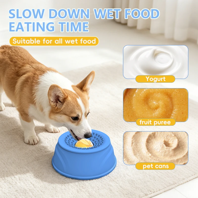 2 in 1 Silicone Dog Bowls Lick Mat Slow Feeder Dog Lick Ball for Liquid Food Non Slip Licking Bowl Enrichment Dog Licking Toy