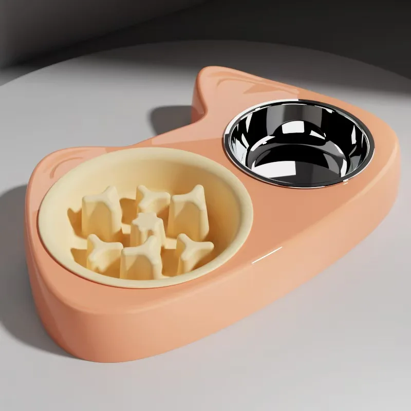 2 in 1 Slow Feeder Dog and Cat Food Bowl Modern Oval Design with Love Style Plastic Material Waterproof