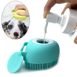 2 in 1 Soft Silicone Pet Grooming Cleaning Shower Body Scrubber Cat Bath Massage Dog Brush with Shampoo Dispenser for Pet