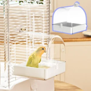 2 in 1 Transparent Parrot Bathtub & Feeder with Drawer Bird Cage Accessory Bird Bathroom