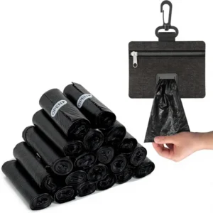 200 Count HDPE Dog Poop Bags Rolls Zippered Pouch Dispenser Holder Extra Thick Leak Proof Unscented Coreless Easy Load
