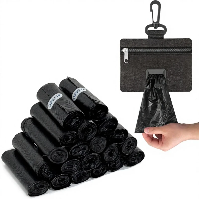 200 Count HDPE Dog Poop Bags Rolls Zippered Pouch Dispenser Holder Extra Thick Leak Proof Unscented Coreless Easy Load