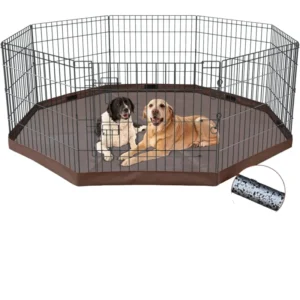 24 Inch Foldable 8 Panel Metal Dog Cage Big Puppy Kennels with Bottom Exercise Playpen for Dog Training for Cats