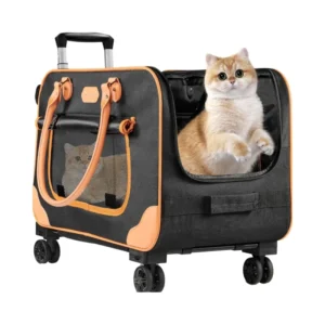 24″ Large Plastic Manual Pet Carrier with Wheels for Household Use Cats & Dogs up to 38 LBS Walking & Camping
