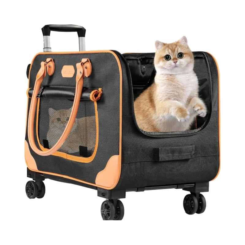 24" Large Plastic Manual Pet Carrier with Wheels for Household Use Cats & Dogs up to 38 LBS Walking & Camping